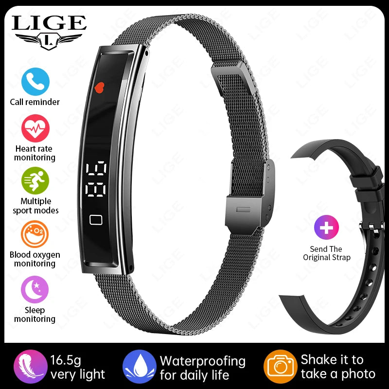 LIGE Fashion Smart Bracelet For Men Women Call Notification Heart Rate Sleep Monitoring Waterproof Sport Smart Band Health Watch