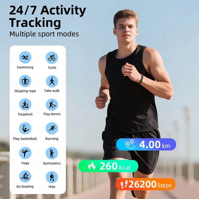 LIGE Fashion Smart Bracelet For Men Women Call Notification Heart Rate Sleep Monitoring Waterproof Sport Smart Band Health Watch
