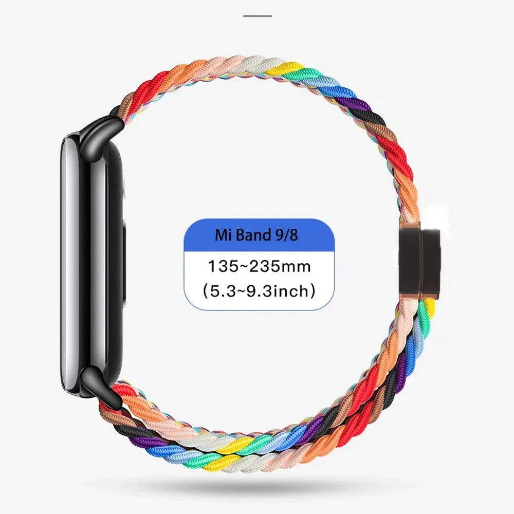 Loop Nylon Strap for Xiaomi Band 10 9 Adjustable Magnetic Buckle Mi Band 9 Bracelet Weave Wristband for Mi Band 8 Accessories